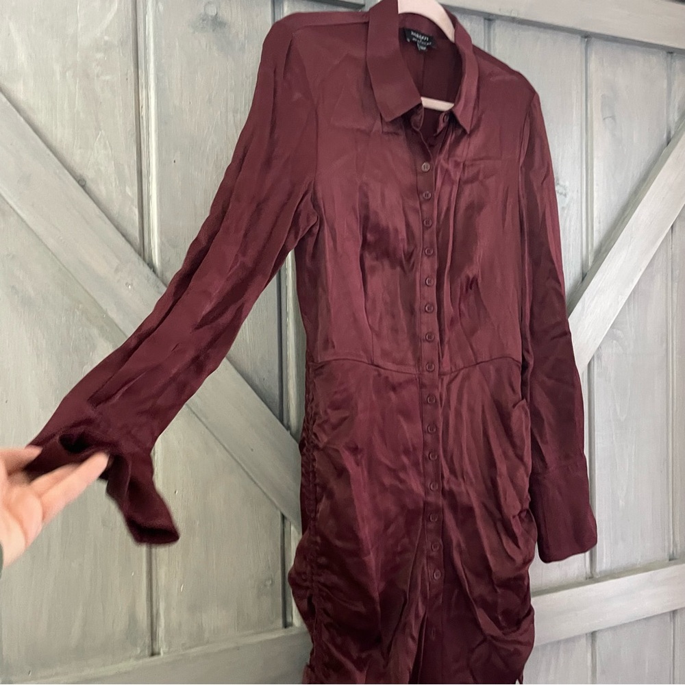 Bardot Sui Side Ruched Long Sleeve Minidress Merlot Red Satin Size US 6 - Picture 10 of 14